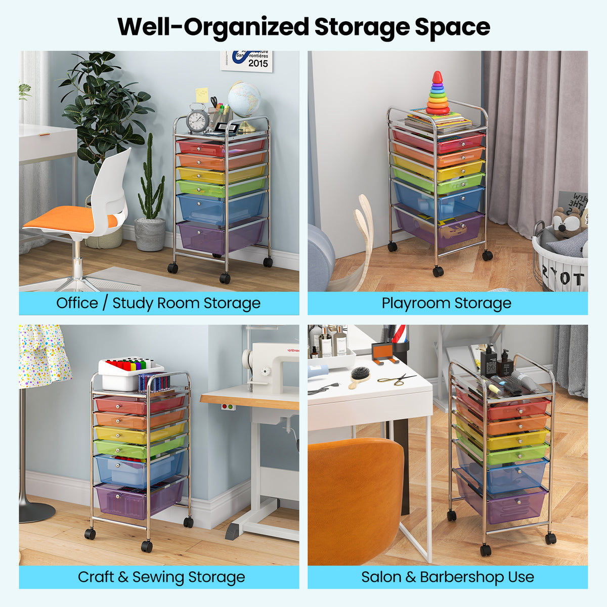Multifunctional 6 Drawers Rolling Storage Cart Organizer