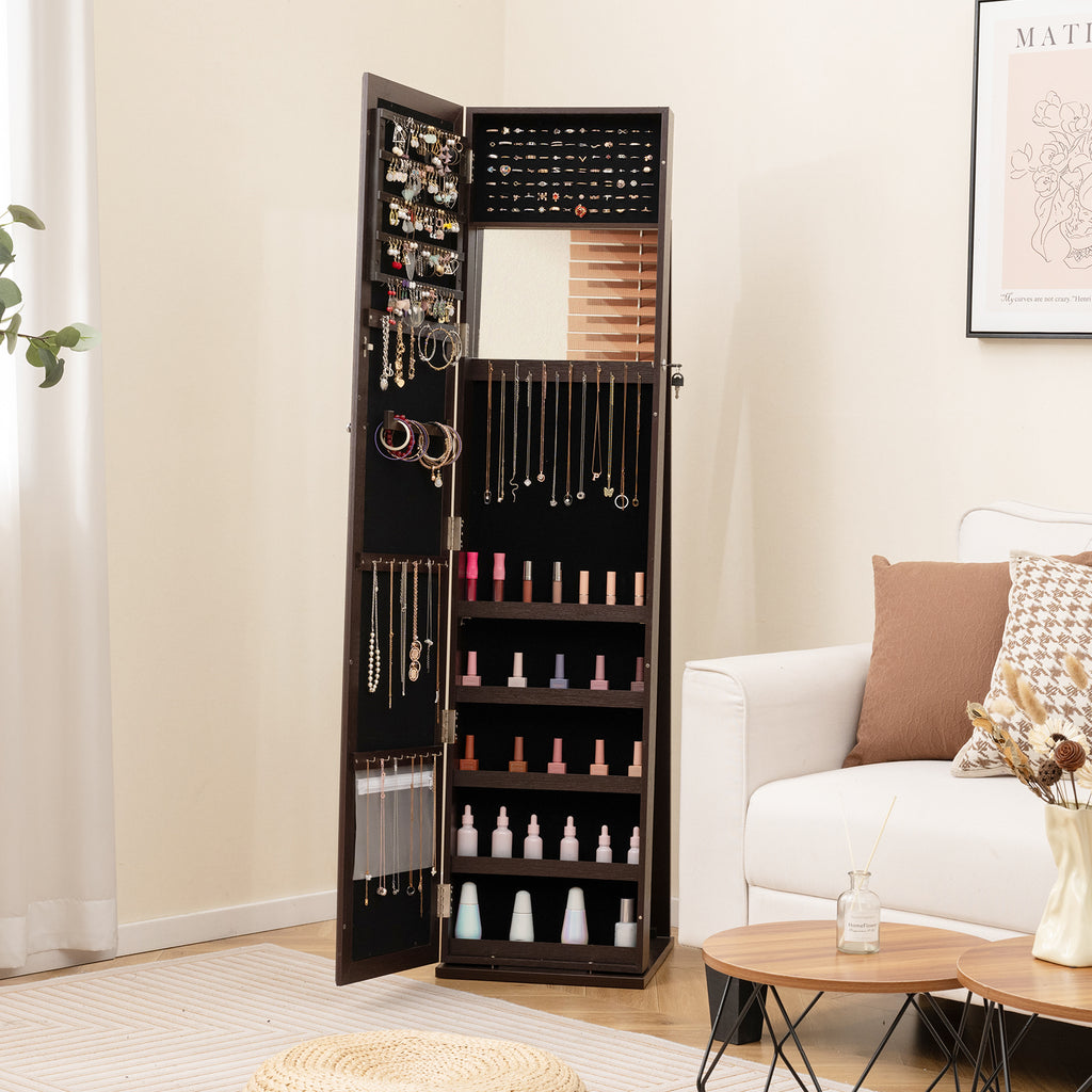 Standing Jewelry Armoire with Mirror & Lock - Coffee