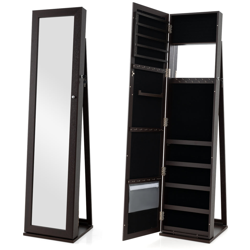 Standing Jewelry Armoire with Mirror & Lock - Coffee