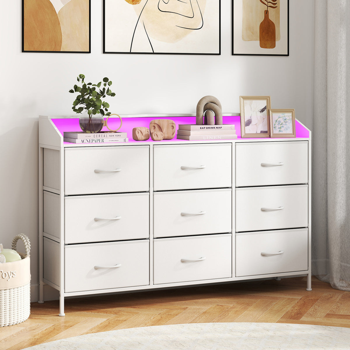 LED Storage Organizer with 9 Drawers - White
