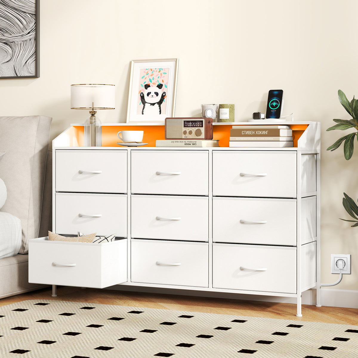 LED Storage Organizer with 9 Drawers - White