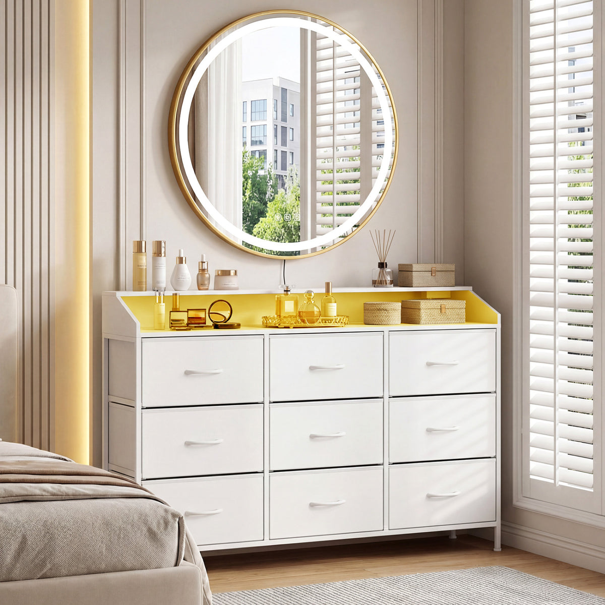 LED Storage Organizer with 9 Drawers - White