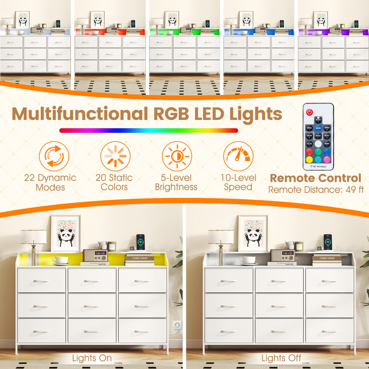 LED Storage Organizer with 9 Drawers - White