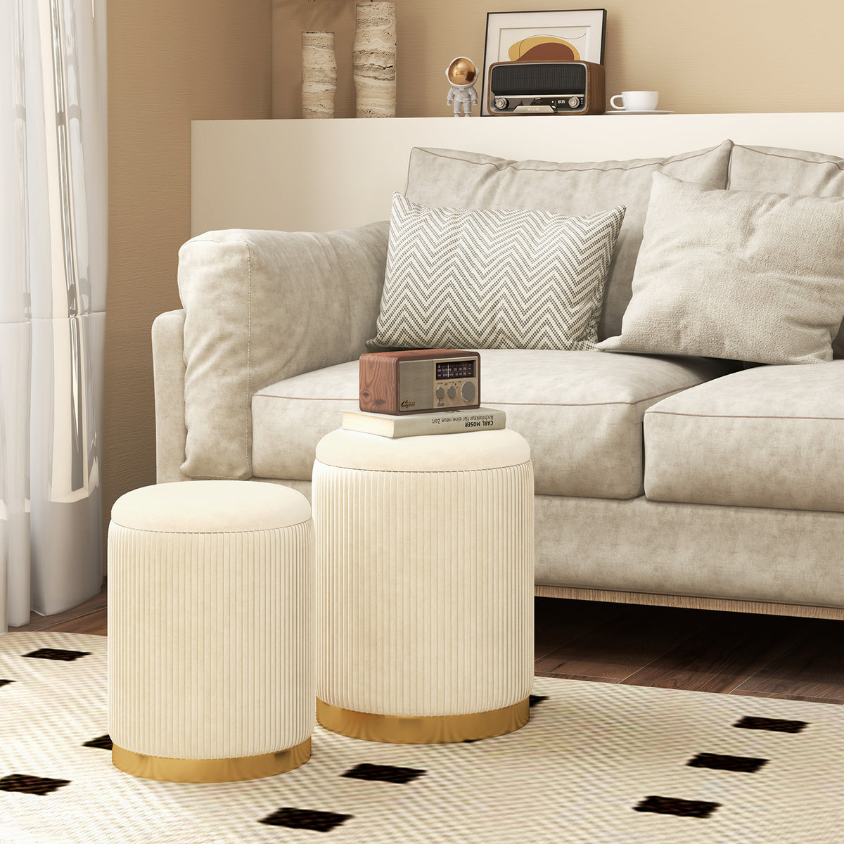 Velvet/Linen Storage Ottoman Set of 2 - Gray