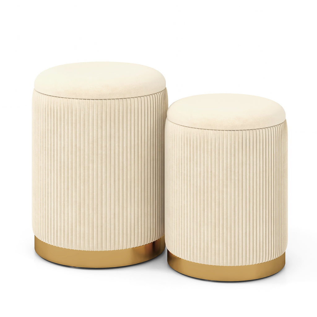 Velvet/Linen Storage Ottoman Set of 2 - Gray