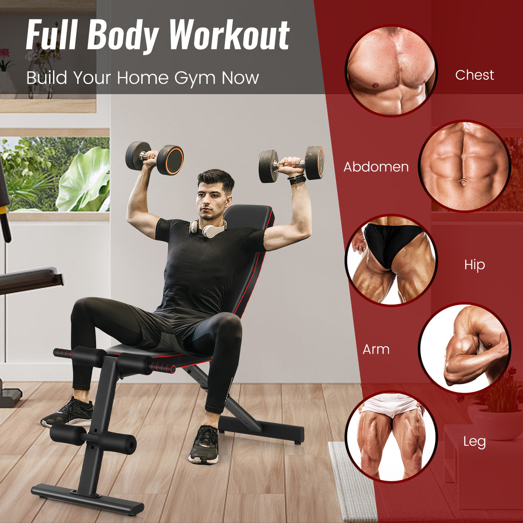 8-Position Adjustable Weight Bench for Full Body Workout - Black