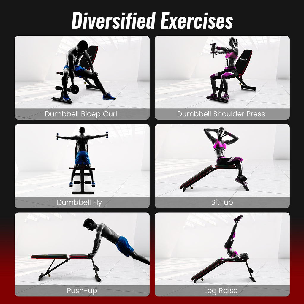 8-Position Adjustable Weight Bench for Full Body Workout - Black