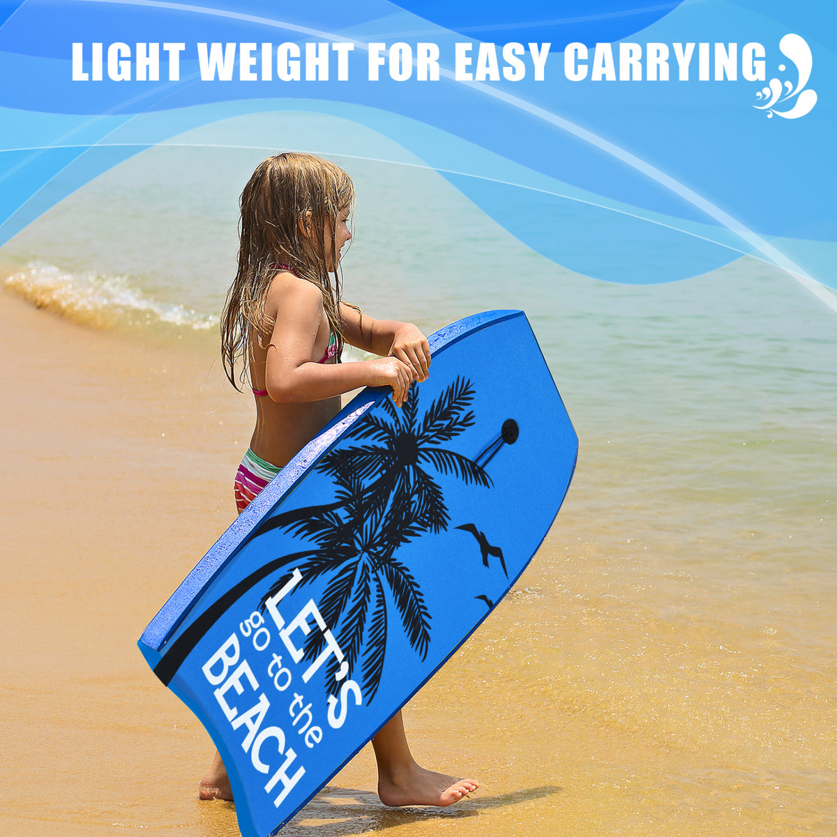Lightweight Bodyboard Surfing with Leash - S Size, EPS Core, Impact-Resistant Deck