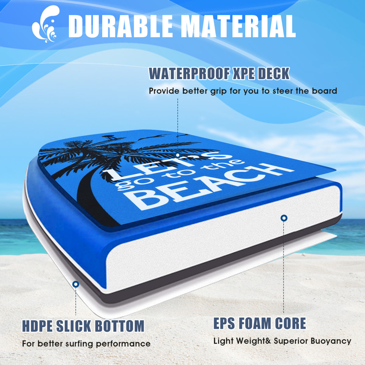 Lightweight Bodyboard Surfing with Leash - S Size, EPS Core, Impact-Resistant Deck