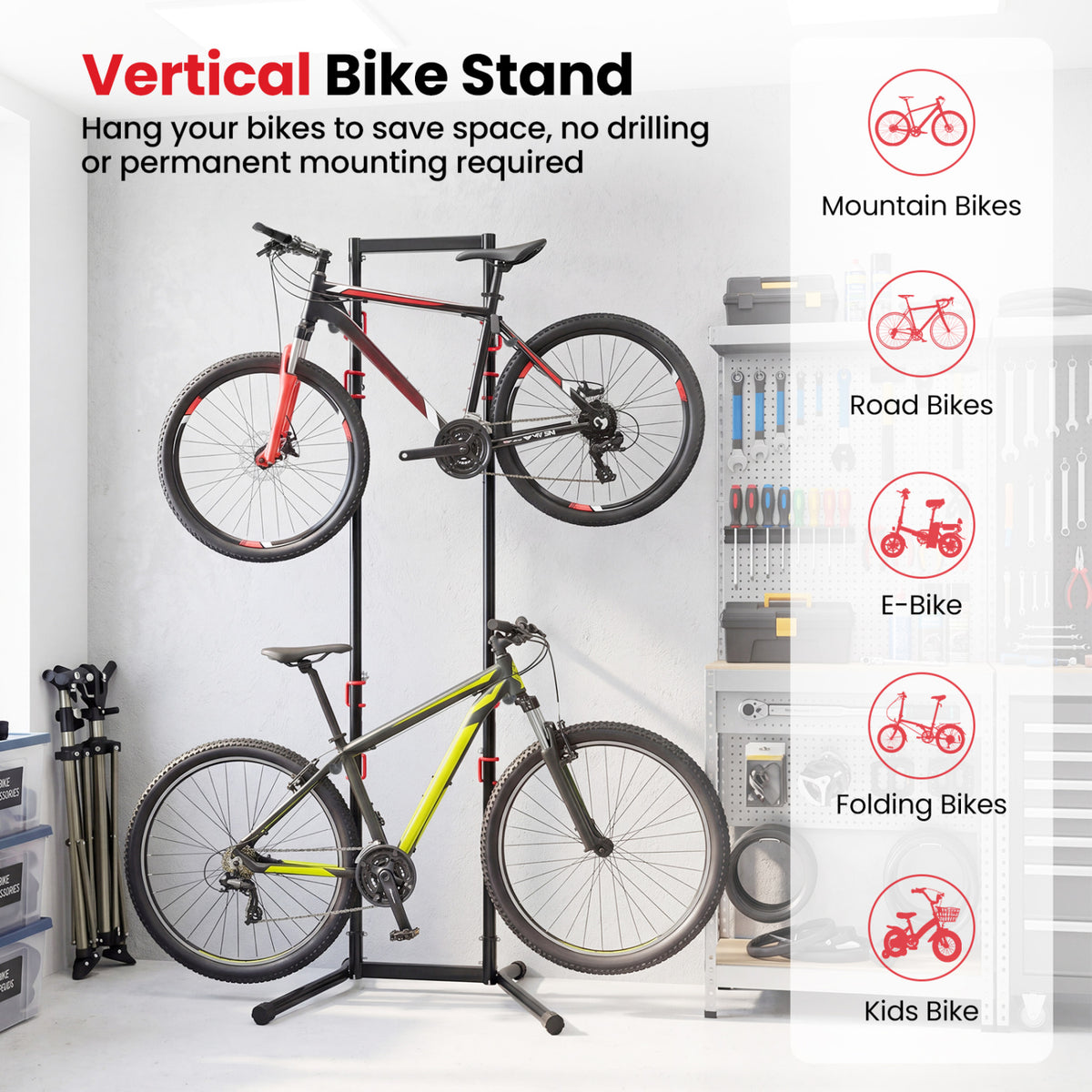 Adjustable Bike Storage Rack with Vertical Stand for 4 Bikes and