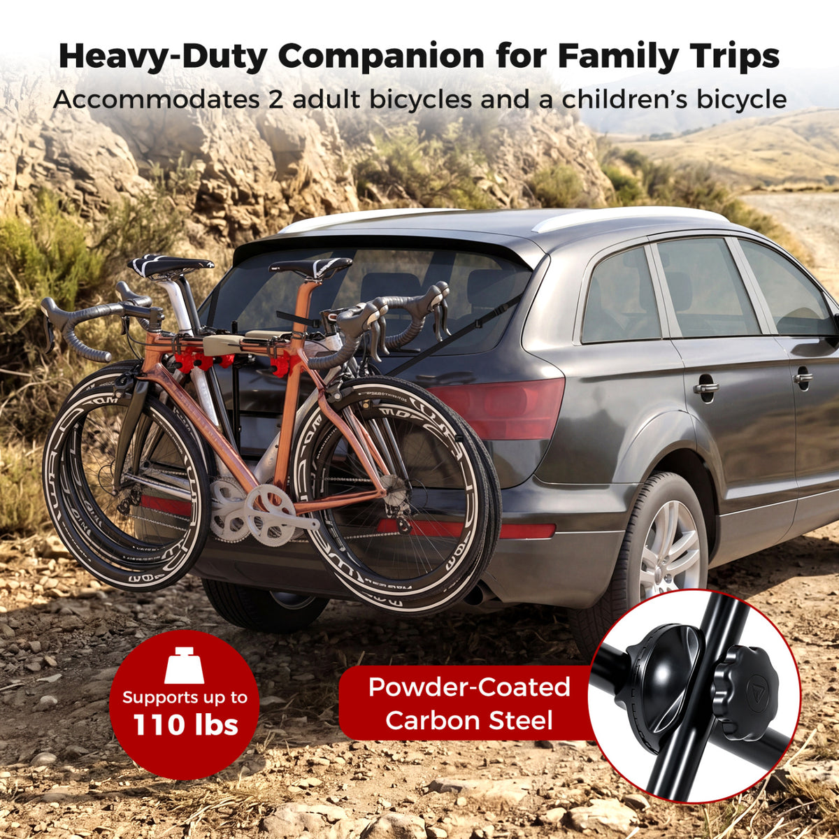 Superbuy Trunk Mount 3-Bike Rack with Anti-Sway Straps & Soft Padding