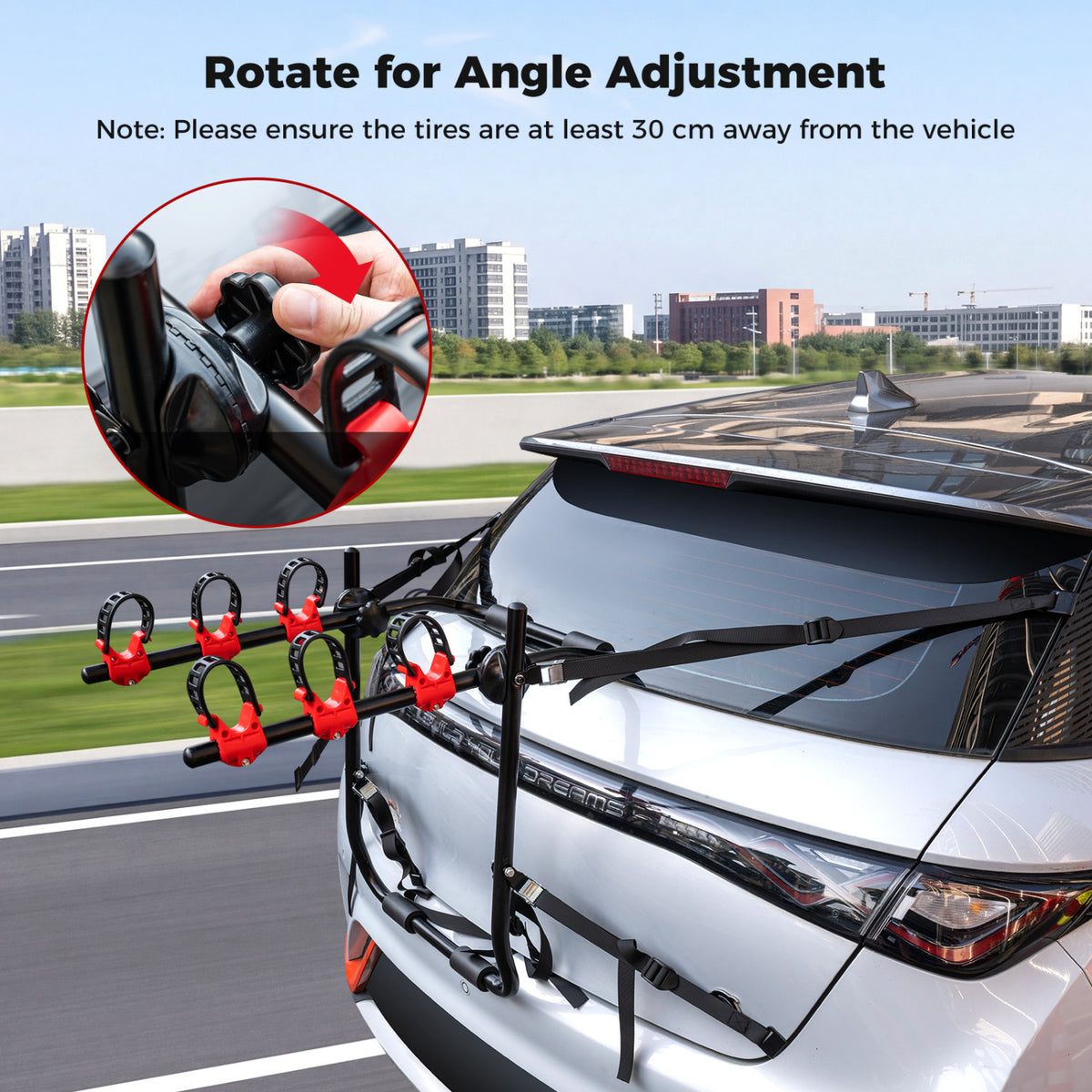 Superbuy Trunk Mount 3-Bike Rack with Anti-Sway Straps & Soft Padding