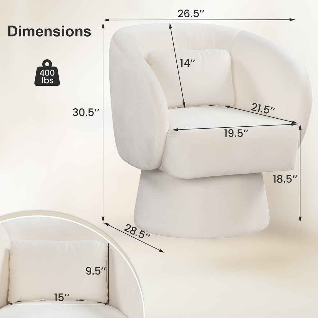 Swivel Accent Chair Upholstered Barrel with Lumbar Pillow - Beige
