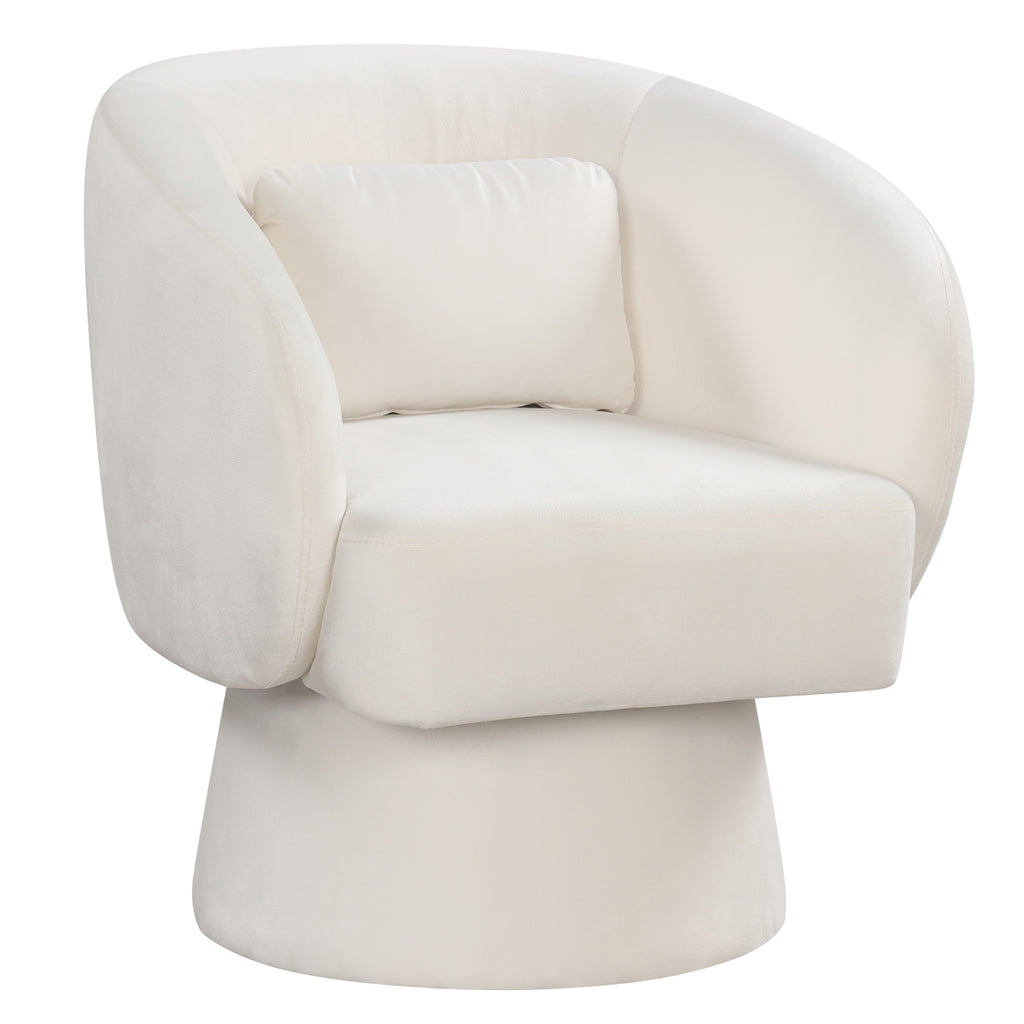 Swivel Accent Chair Upholstered Barrel with Lumbar Pillow - Beige