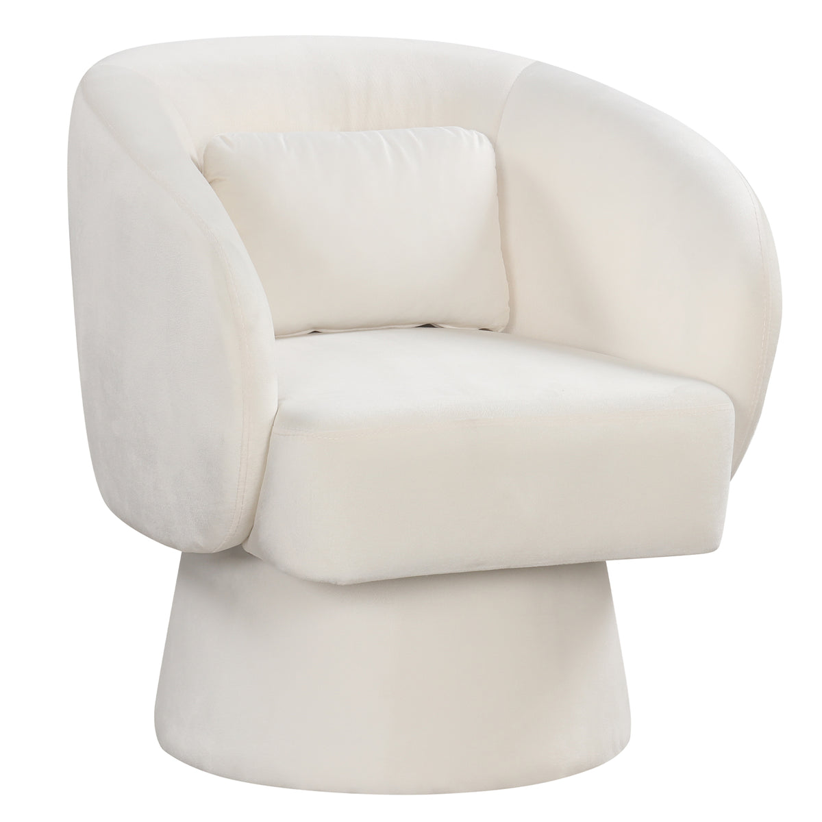 Swivel Accent Chair Upholstered Barrel with Lumbar Pillow - Beige