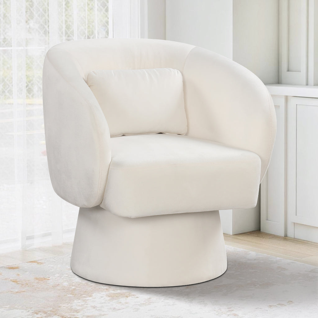 Swivel Accent Chair Upholstered Barrel with Lumbar Pillow - Beige