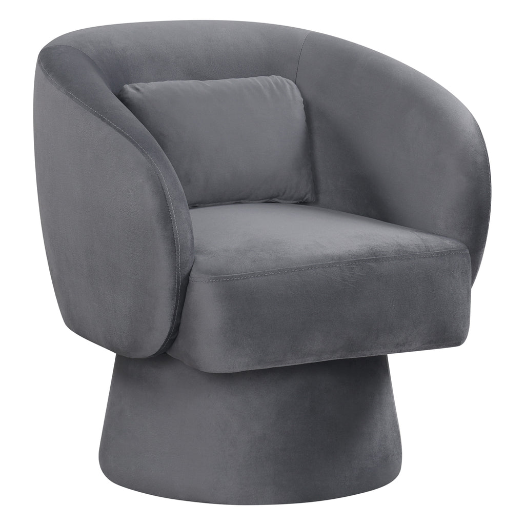 Swivel Accent Chair Upholstered Barrel with Lumbar Pillow - Beige