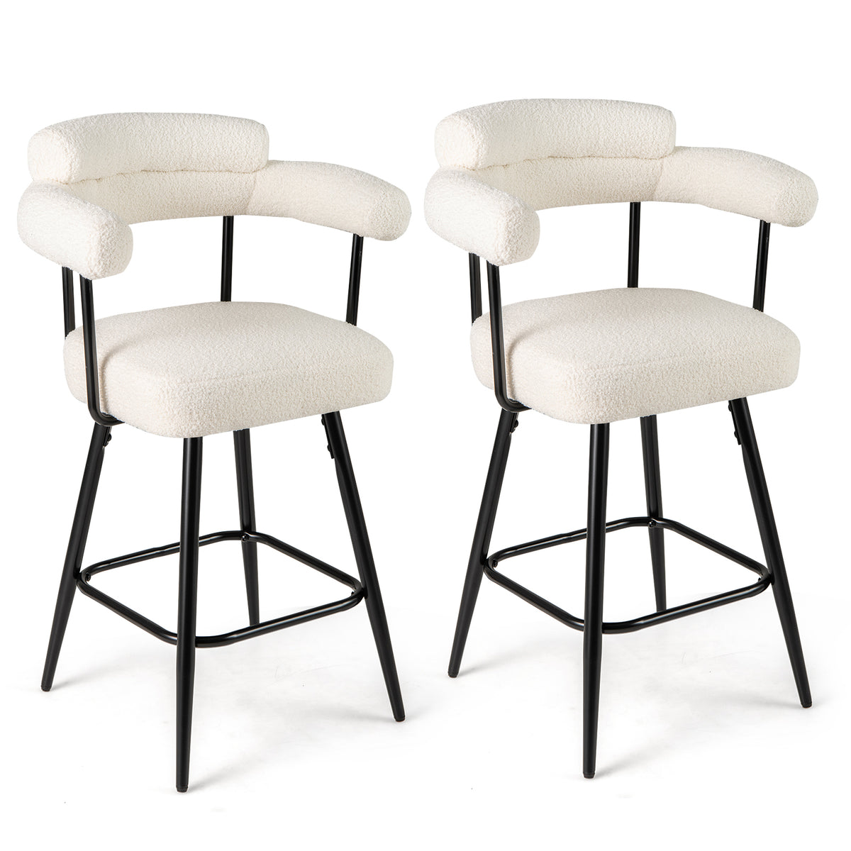 Sherpa Fabric Bar Stool, Set of 4 - 24 Inch Counter Height