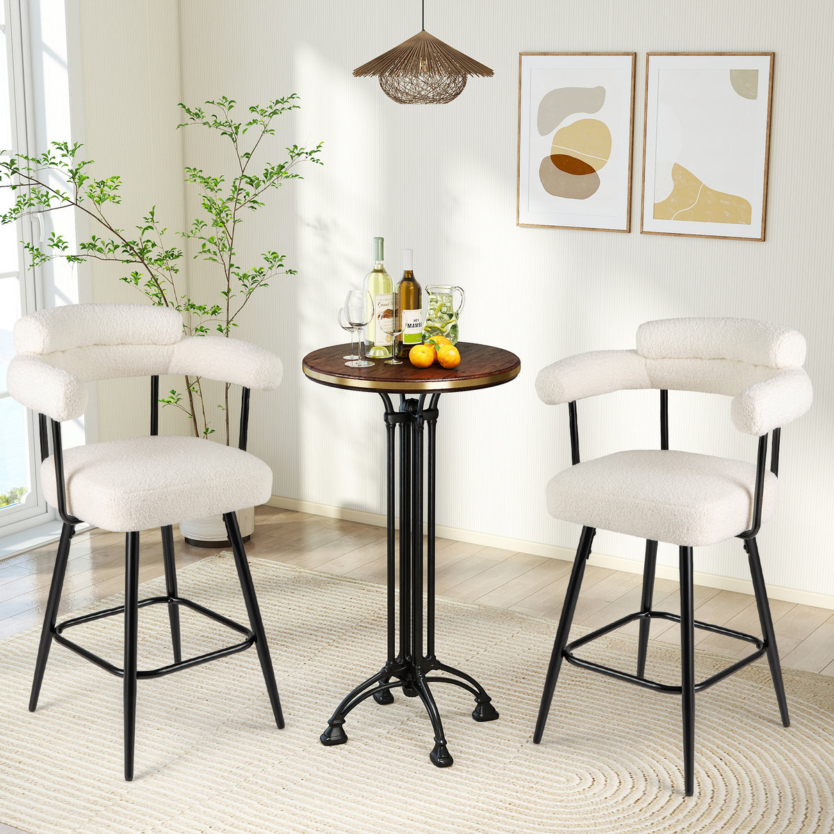 Swivel Bar Stool with Arms Counter Height - White