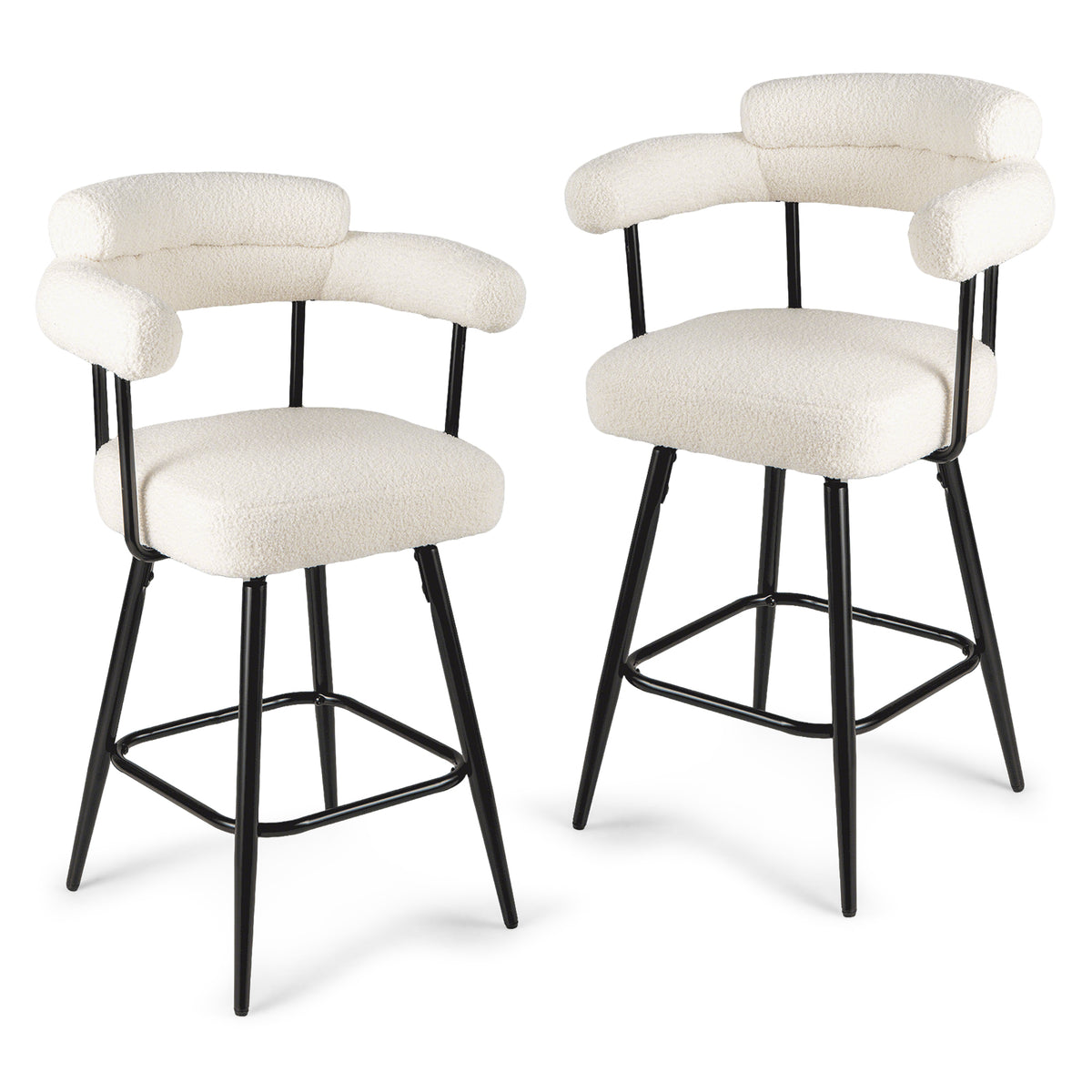 Swivel Bar Stool with Arms Counter Height - White