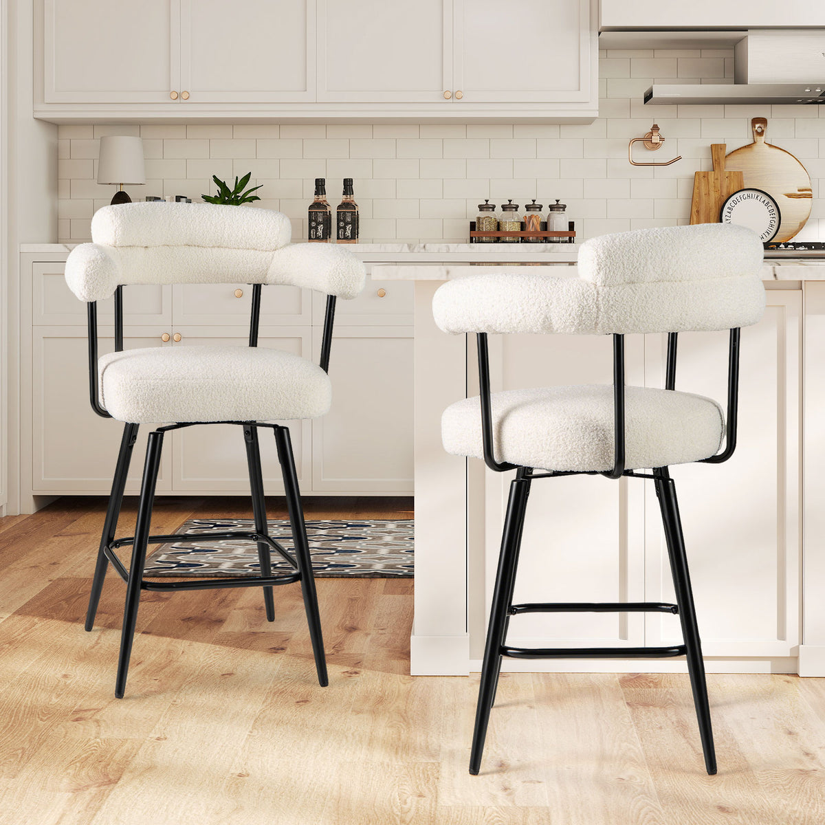 Swivel Bar Stool with Arms Counter Height - White