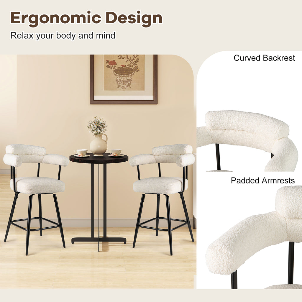 Swivel Bar Stool with Arms Counter Height - White