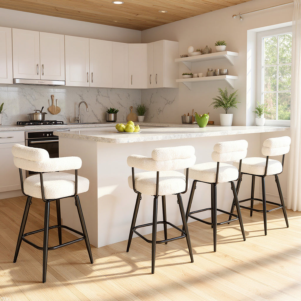 Counter Height Bar Stool Set of 2 with Arms, White