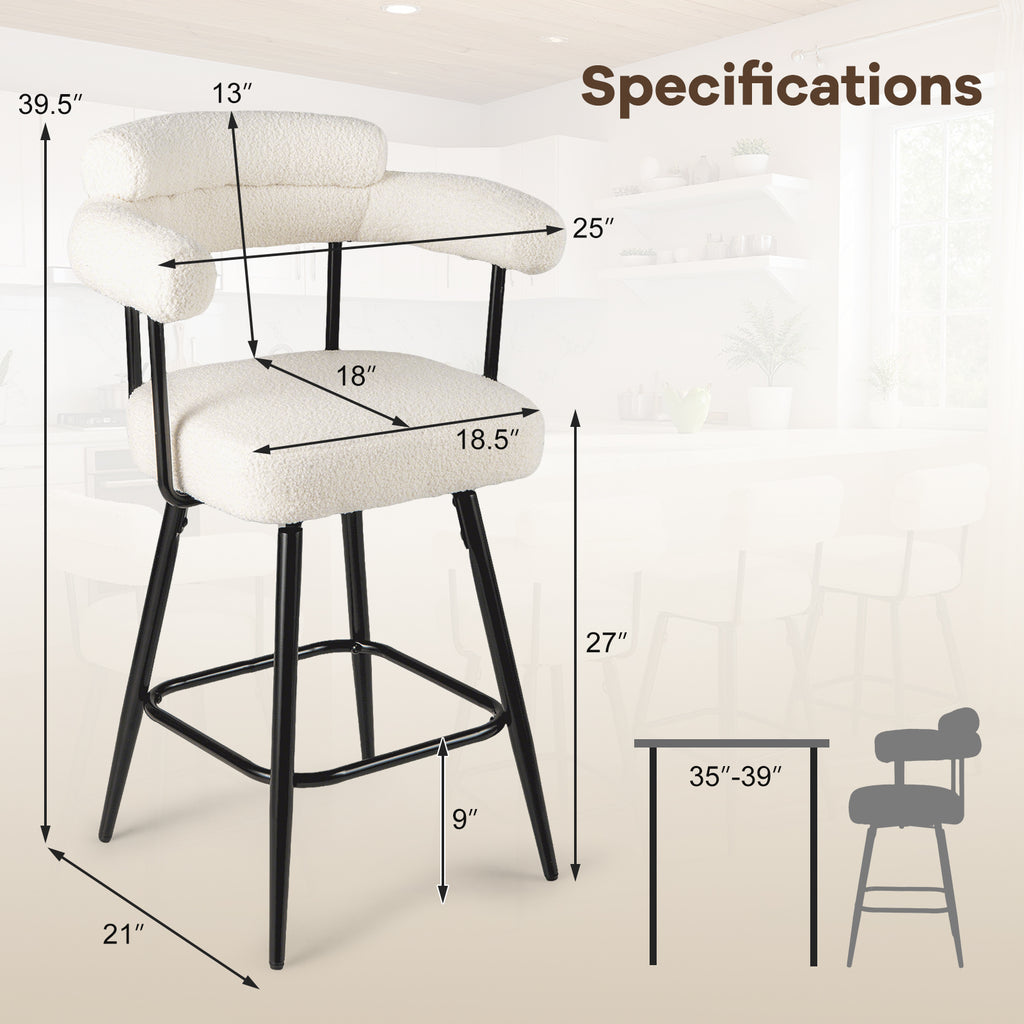 Swivel Bar Stool with Arms Counter Height - White