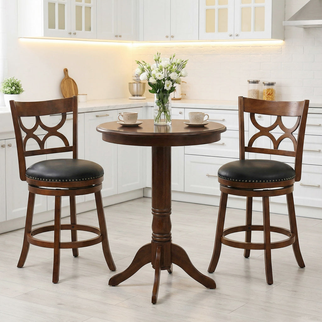 24 Inch Bar Stools Set of 2 with High Backrest - Wood Frame