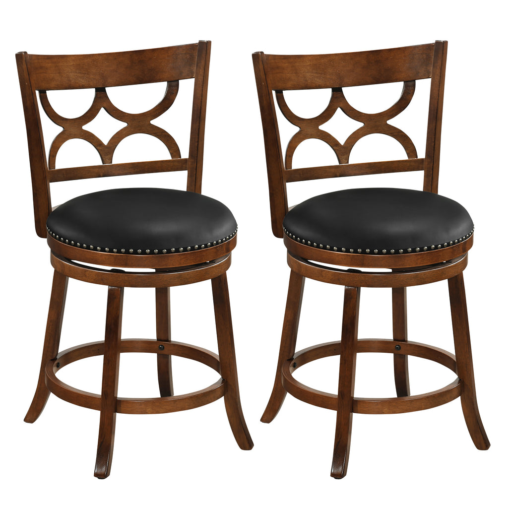 24 Inch Bar Stools Set of 2 with High Backrest - Wood Frame