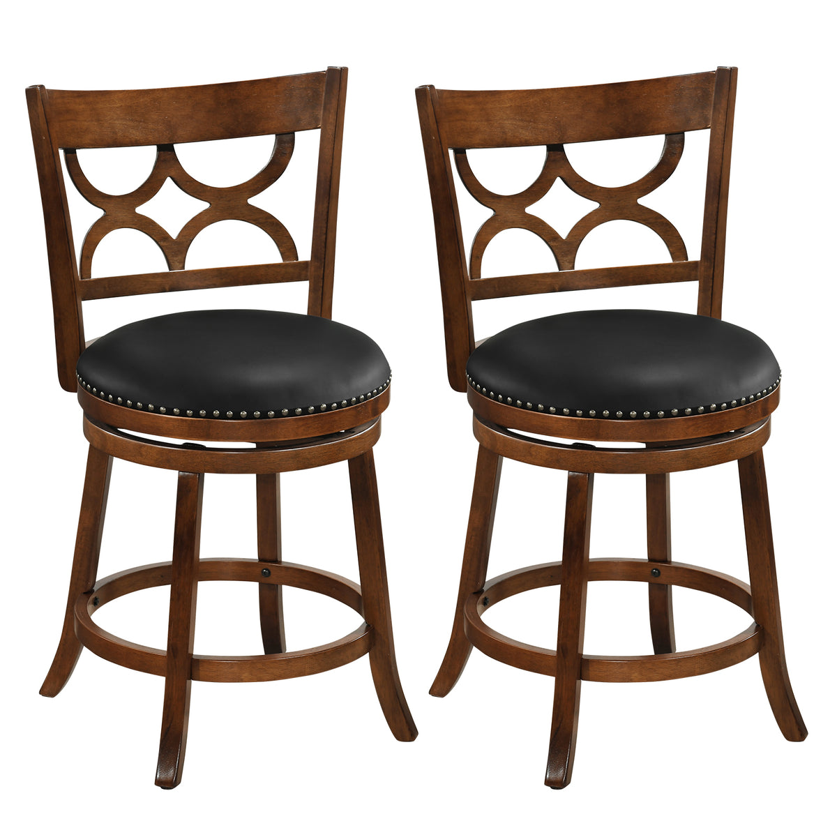 24 Inch Bar Stools Set of 2 with High Backrest - Wood Frame