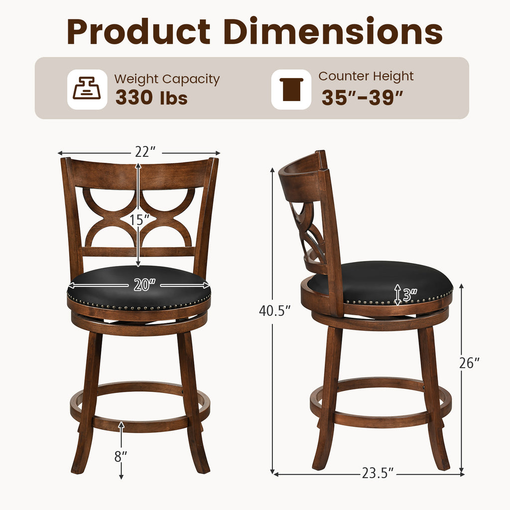 24 Inch Bar Stools Set of 2 with High Backrest - Wood Frame