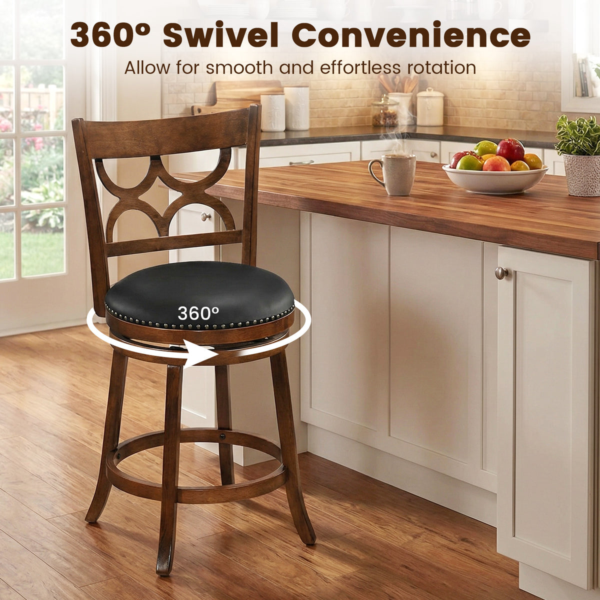 24 Inch Bar Stools Set of 2 with High Backrest - Wood Frame