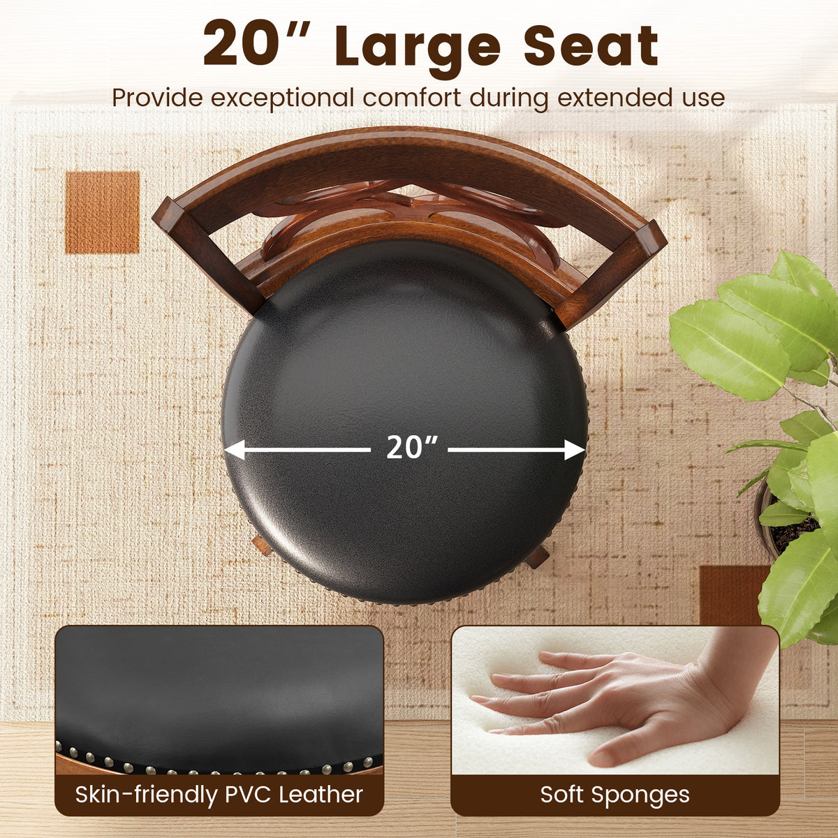 24 Inch Bar Stools Set of 2 with High Backrest - Wood Frame