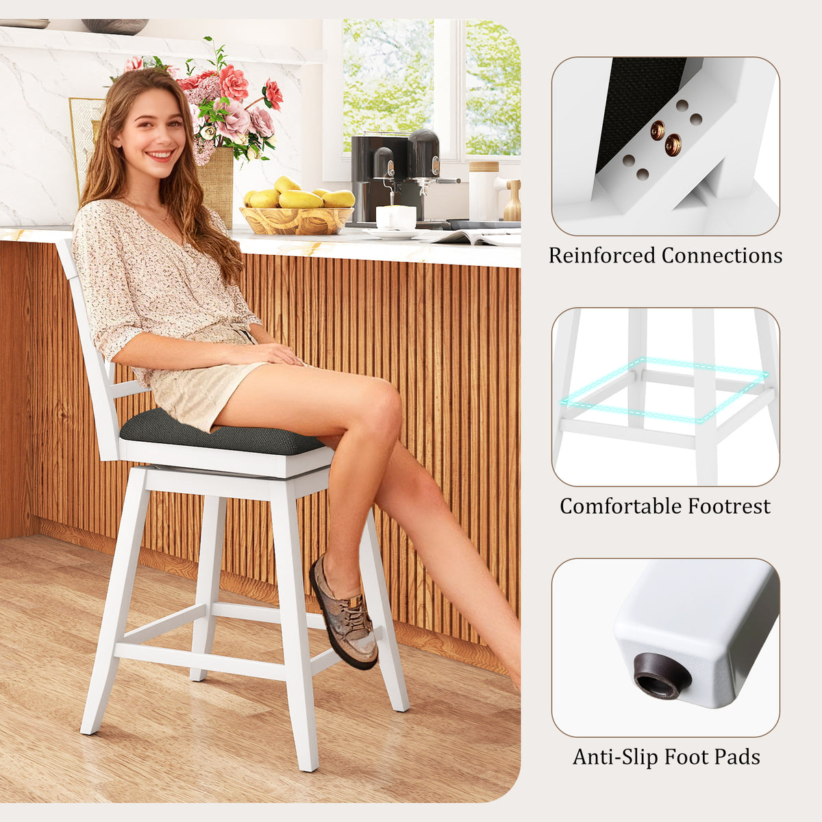 Counter Height Bar Stools Set of 4 - White, 24 inches