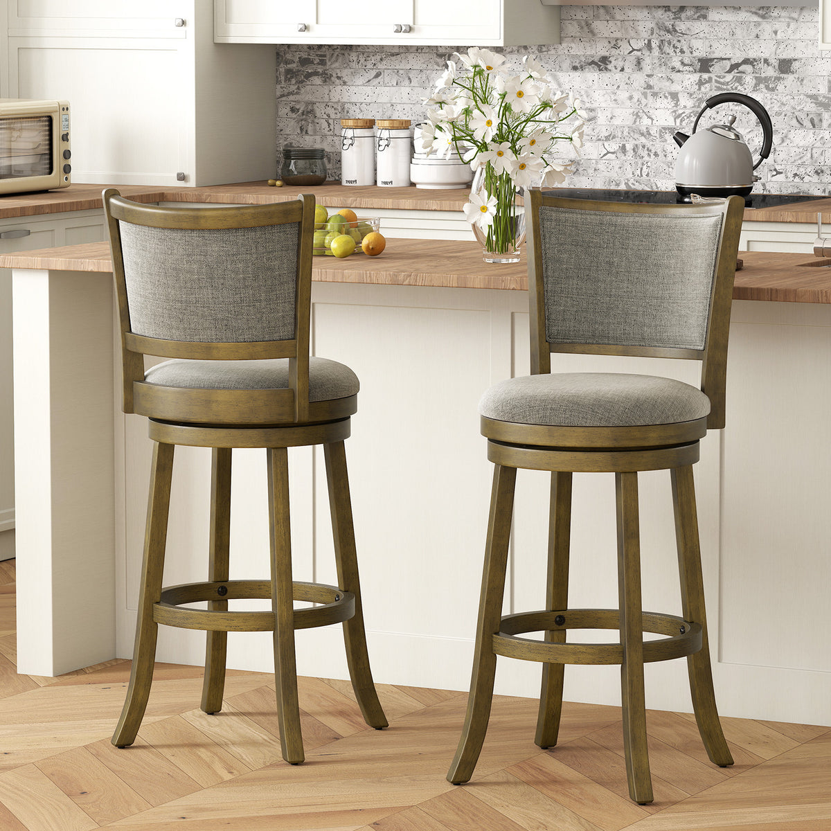 Upholstered Bar Stools Set of 2 - Back, L