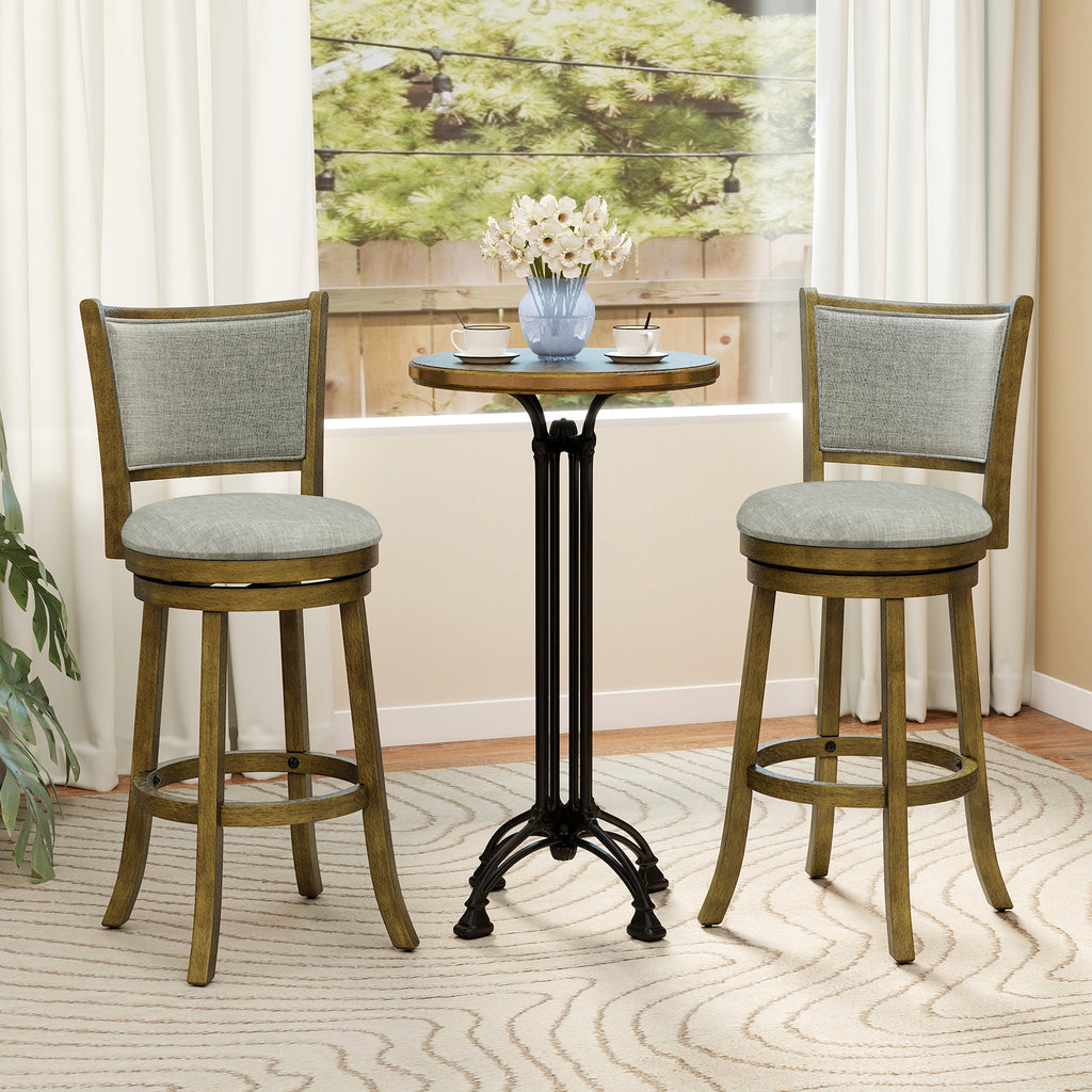 Swivel Bar Stools Set of 2, Upholstered Back - Large