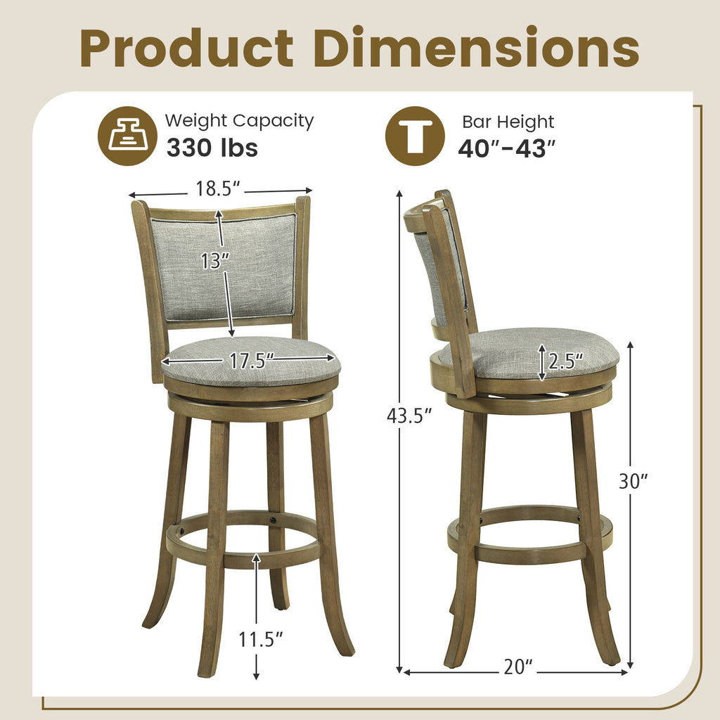 Swivel Bar Stools Set of 2, Upholstered Back - Large
