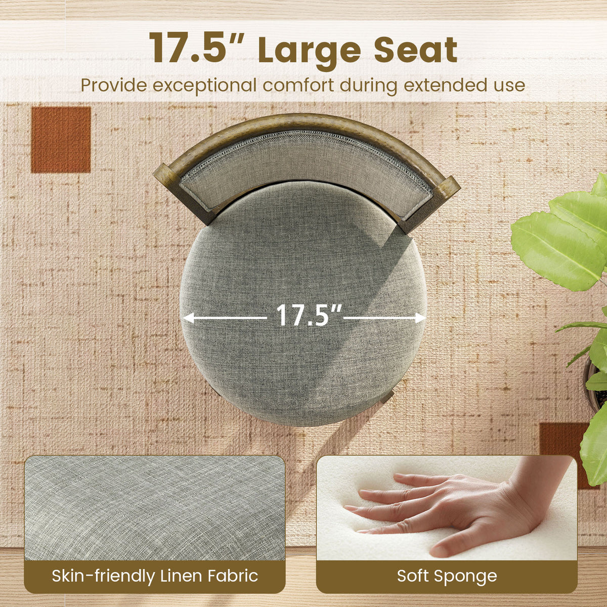 Upholstered Bar Stools Set of 2 - Back, L