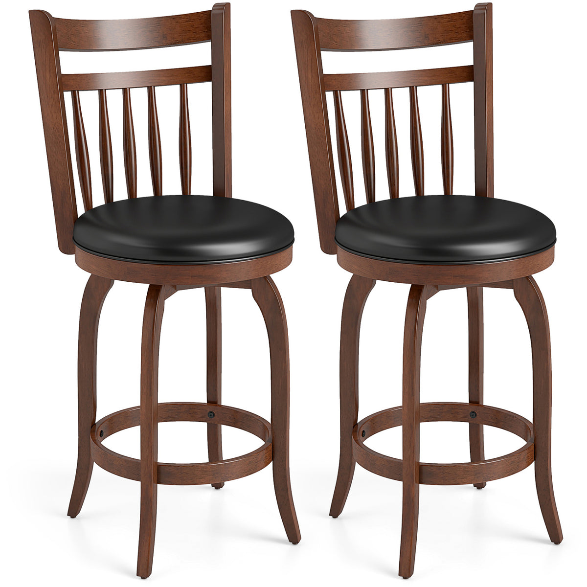 24" Counter Height Swivel Bar Stools Set of 2 - Faux Leather
