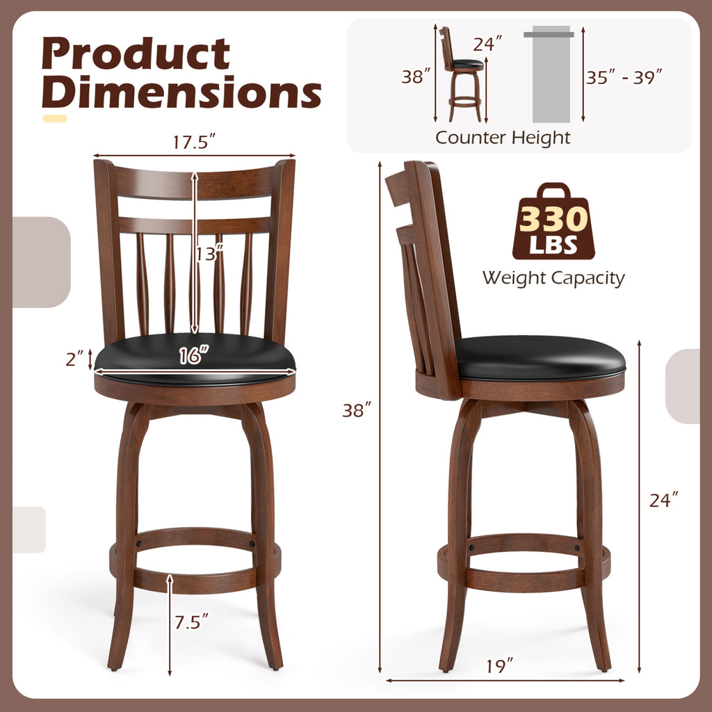 24" Counter Height Swivel Bar Stools Set of 2 - Faux Leather