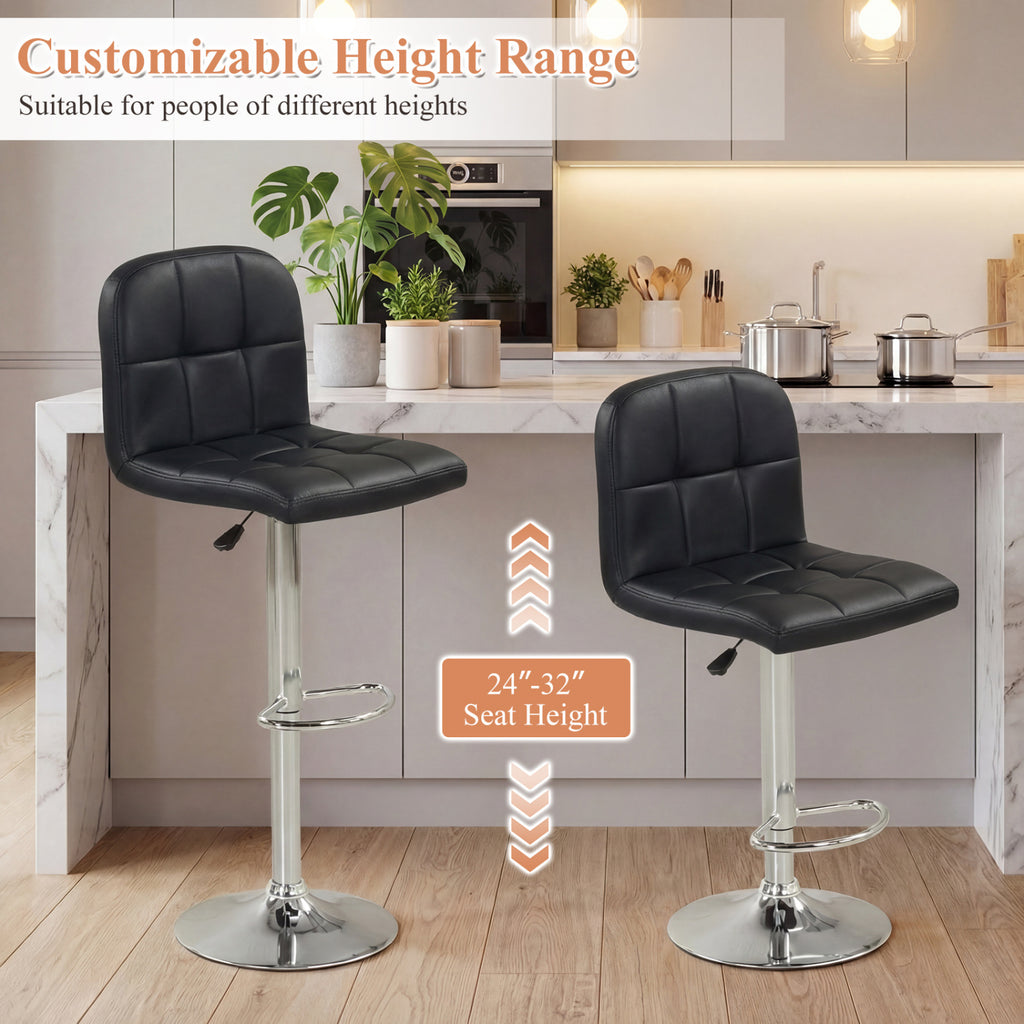 Swivel Bar Stools Set of 2 Adjustable Height – Horizontal Stripes, Black
