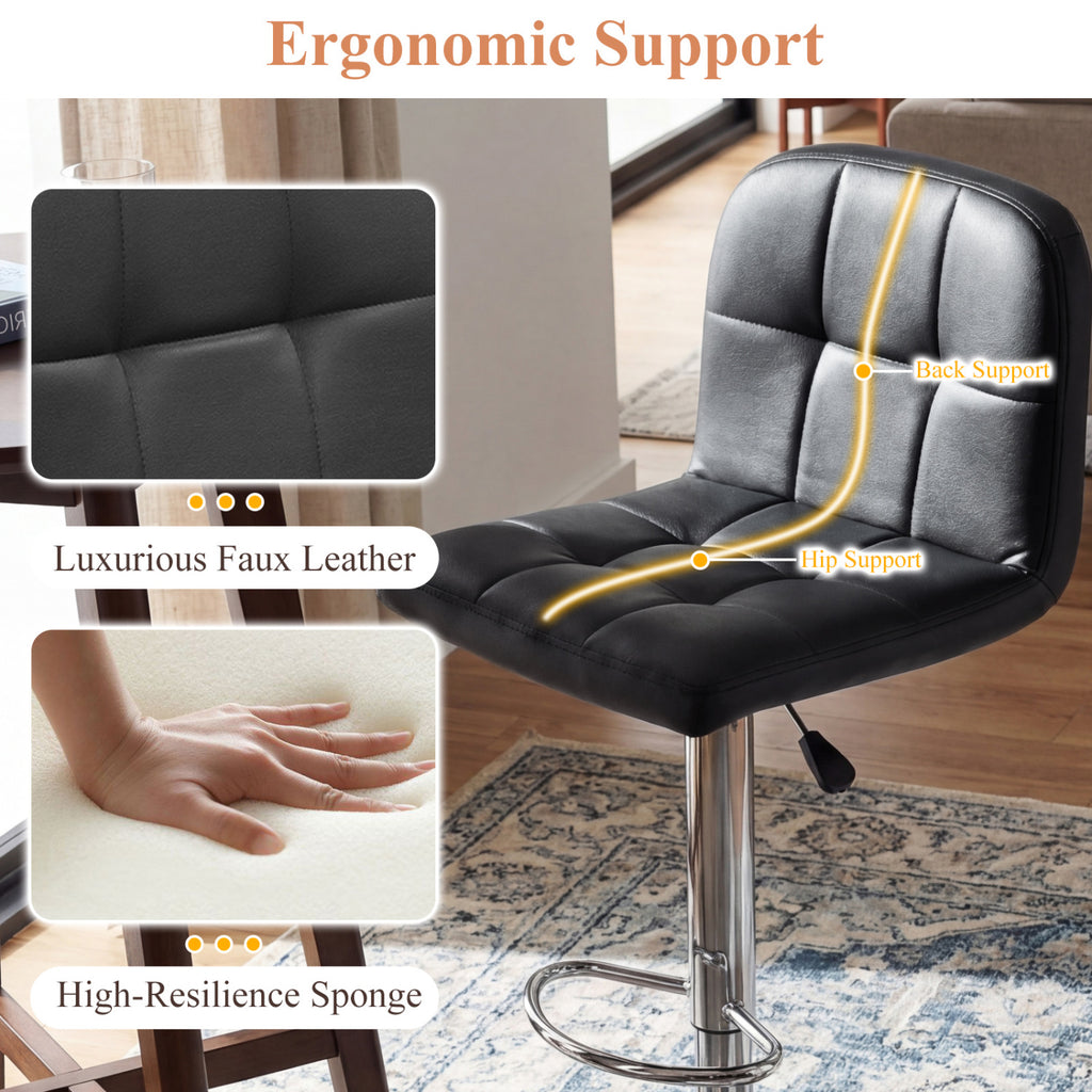 Swivel Bar Stools Set of 2 Adjustable Height – Horizontal Stripes, Black