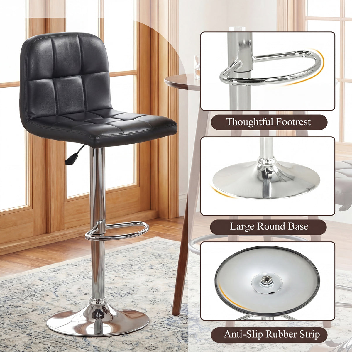 Swivel Bar Stools Set of 2 Adjustable Height – Horizontal Stripes, Black