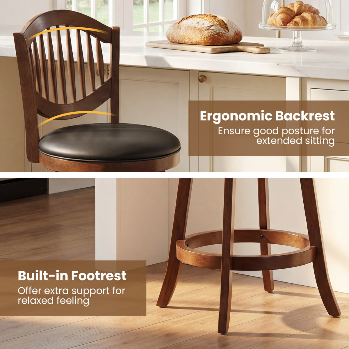 Bar Stools Set of 2 with Backrest, 25 Inch