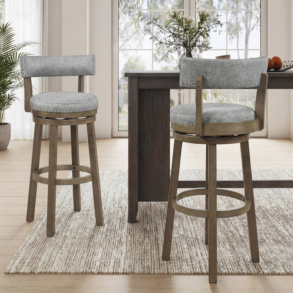 Swivel Bar Stools Set of 2 Linen Upholstered - 31.5 inches