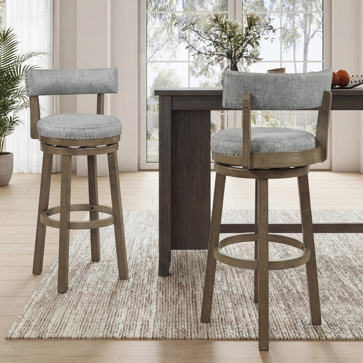 Swivel Bar Stools Set of 2 Linen Upholstered - 31.5 inches