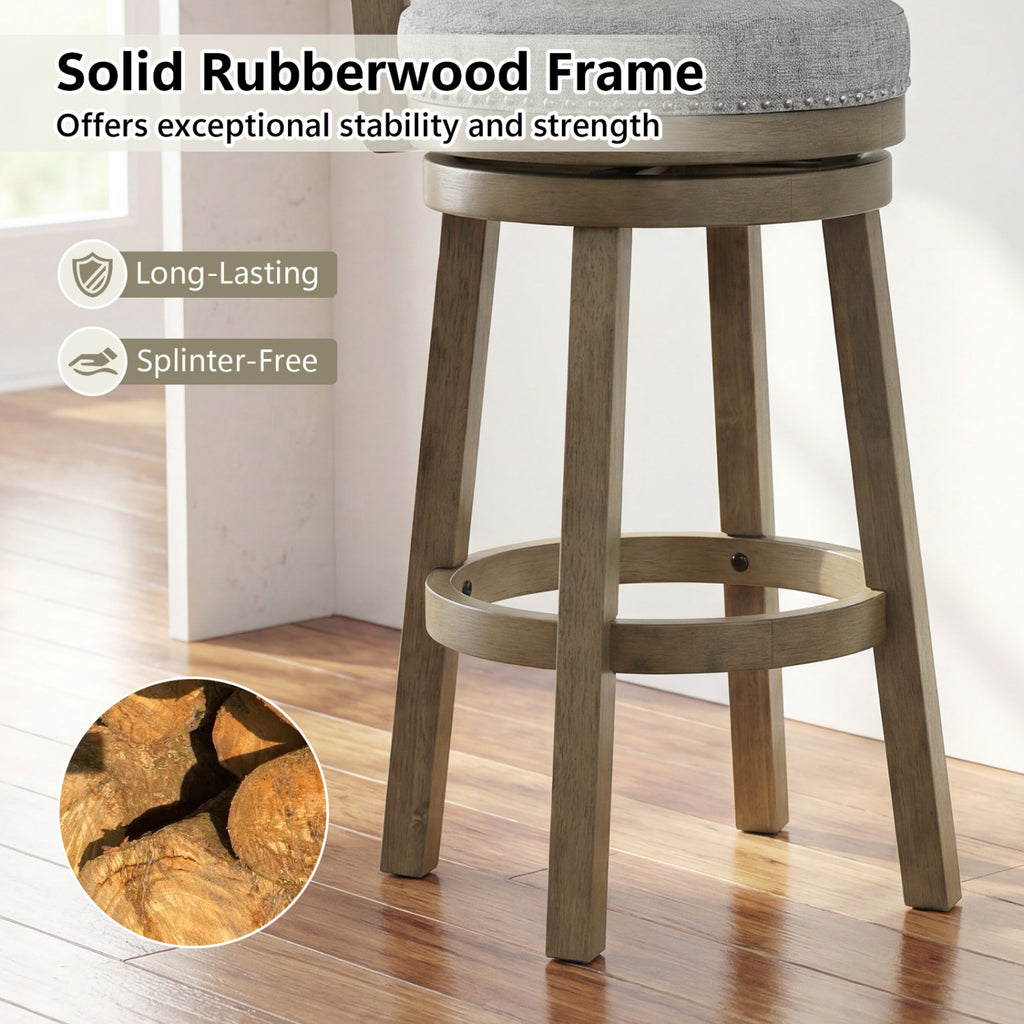 Swivel Bar Stools Set of 2 Linen Upholstered - 31.5 inches
