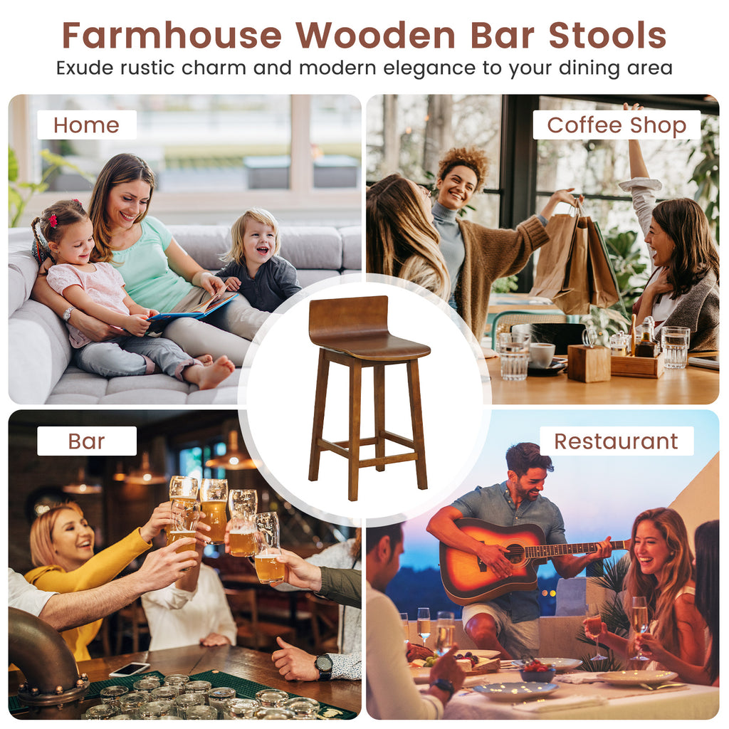 24.5" Swivel Bar Stools Set of 2, Walnut - Low Back
