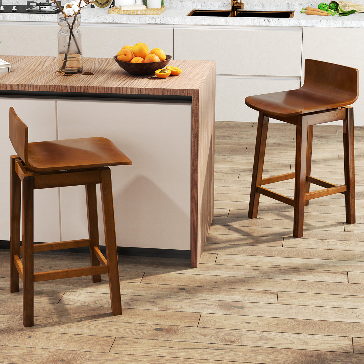 24.5 Inch Swivel Bar Stools Set of 2, Walnut